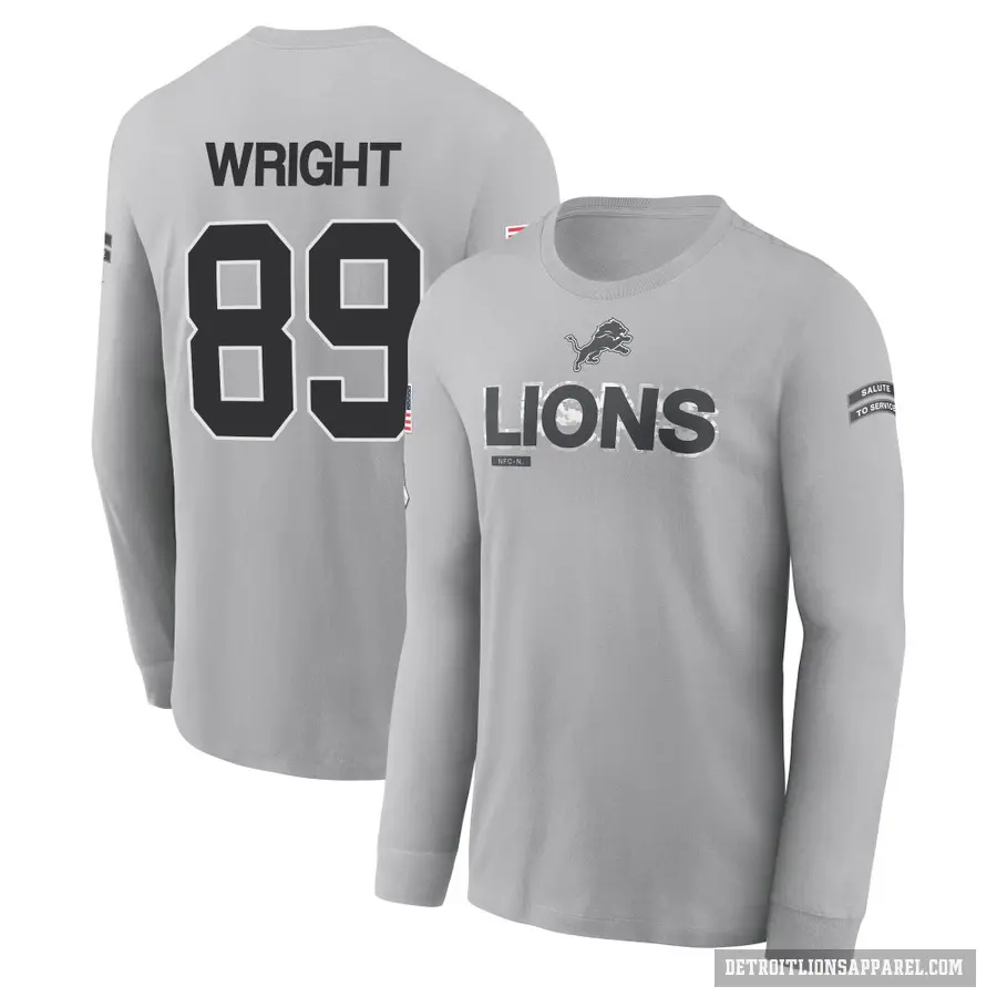 Youth ＃89 Brock Wright Detroit Lions Gray 2024 Salute to Service Long Sleeve T-Shirt