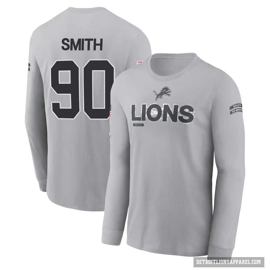 Youth ＃90 Chris Smith Detroit Lions Gray 2024 Salute to Service Long Sleeve T-Shirt