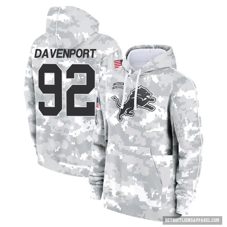 Youth ＃92 Marcus Davenport Detroit Lions Arctic Camo 2024 Salute to Service Club Fleece Pullover Hoodie