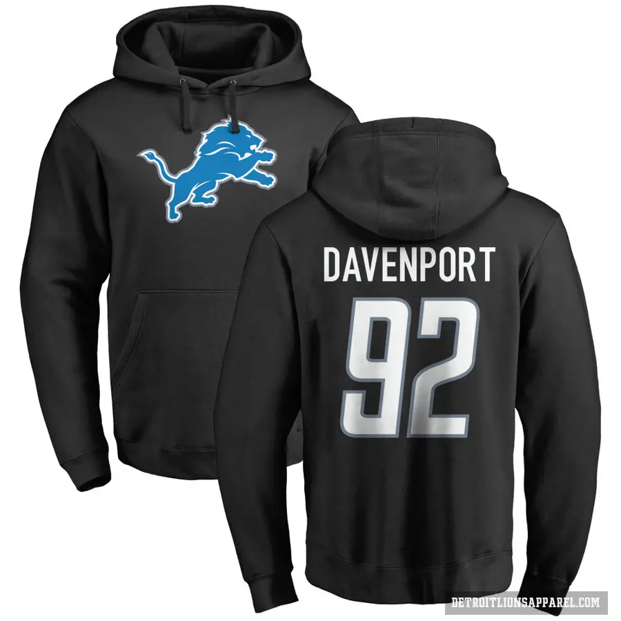 Youth ＃92 Marcus Davenport Detroit Lions Black Pro Line Logo Pullover Hoodie