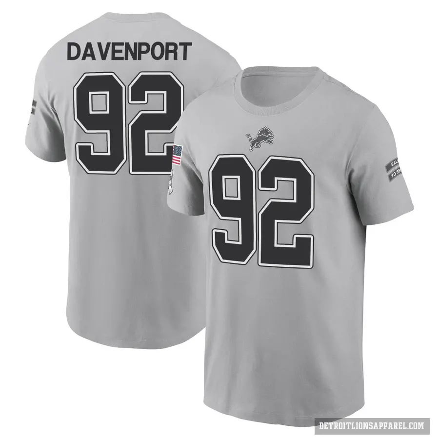 Youth ＃92 Marcus Davenport Detroit Lions Gray 2024 Salute to Service T-Shirt