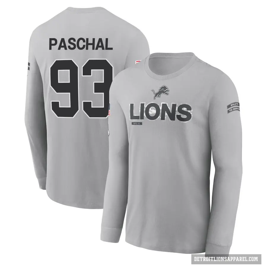 Youth ＃93 Josh Paschal Detroit Lions Gray 2024 Salute to Service Long Sleeve T-Shirt