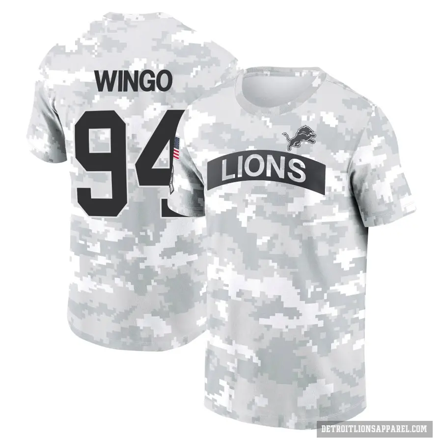 Youth ＃94 Mekhi Wingo Detroit Lions Camo Arctic 2024 Salute to Service Performance T-Shirt