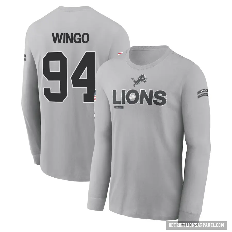Youth ＃94 Mekhi Wingo Detroit Lions Gray 2024 Salute to Service Long Sleeve T-Shirt