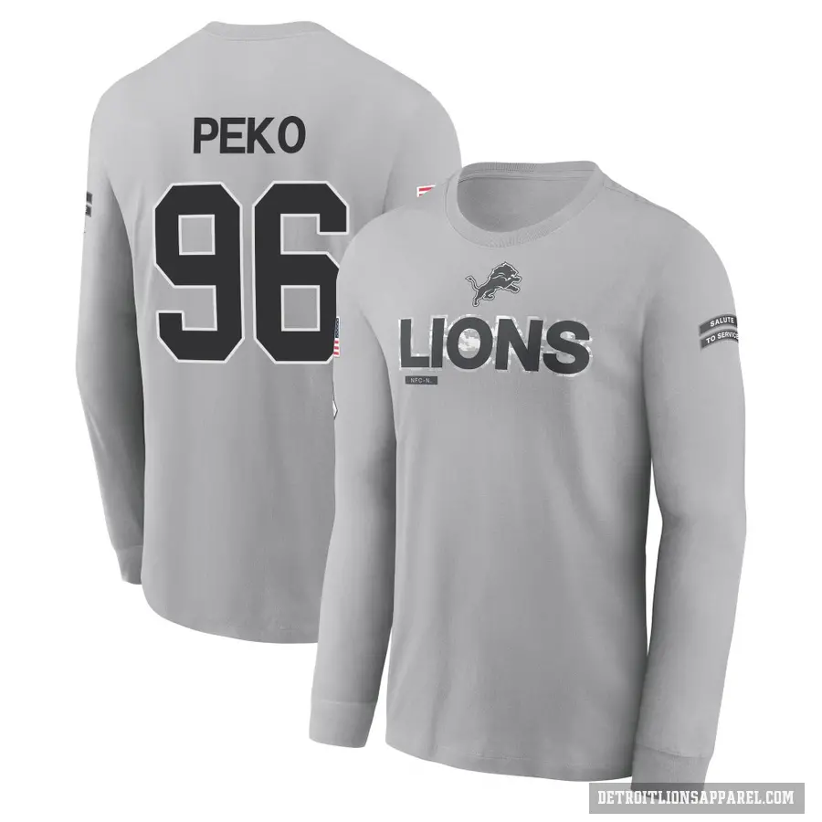 Youth ＃96 Kyle Peko Detroit Lions Gray 2024 Salute to Service Long Sleeve T-Shirt