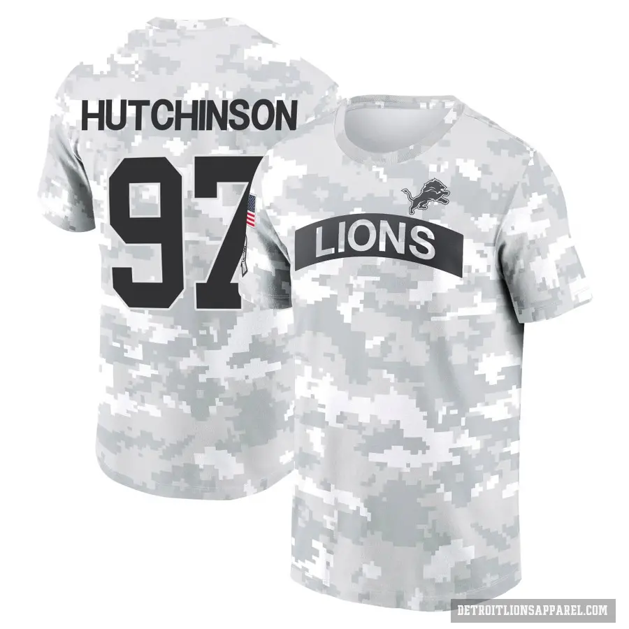 Youth ＃97 Aidan Hutchinson Detroit Lions Camo Arctic 2024 Salute to Service Performance T-Shirt