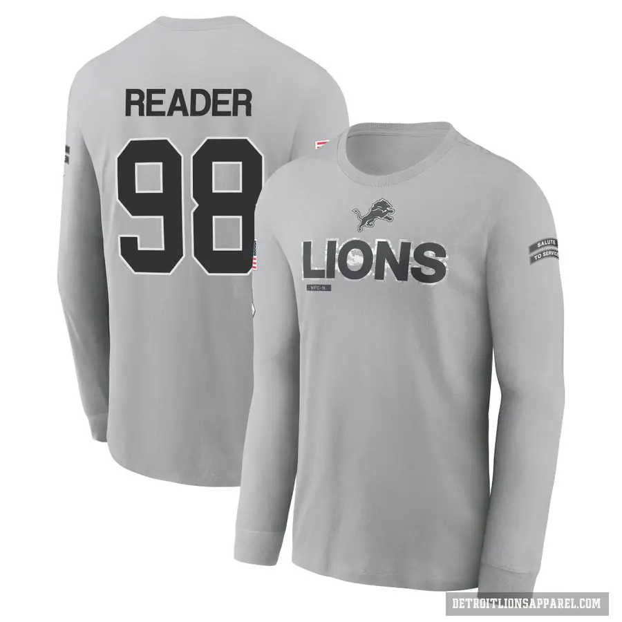 Youth ＃98 DJ Reader Detroit Lions Gray 2024 Salute to Service Long Sleeve T-Shirt